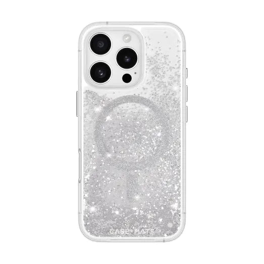 Case-Mate Waterfall MagSafe Case For iPhone 16 Pro - Silver Clear/Opaque Wireless Charge Compatible Power Share Compatible