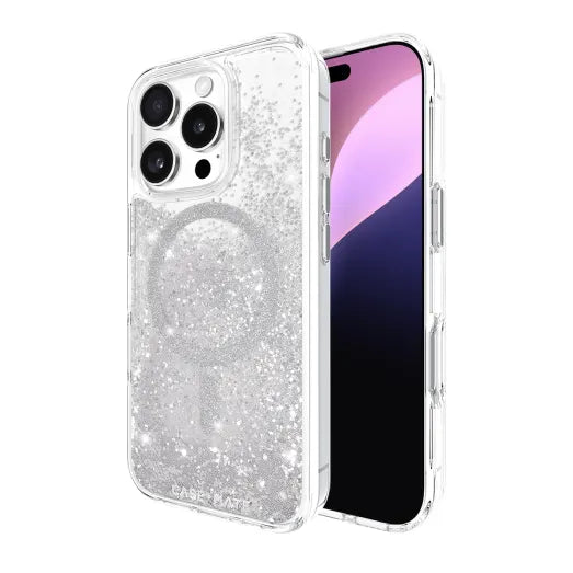 Case-Mate Waterfall MagSafe Case For iPhone 16 Pro - Silver Clear/Opaque Wireless Charge Compatible Power Share Compatible