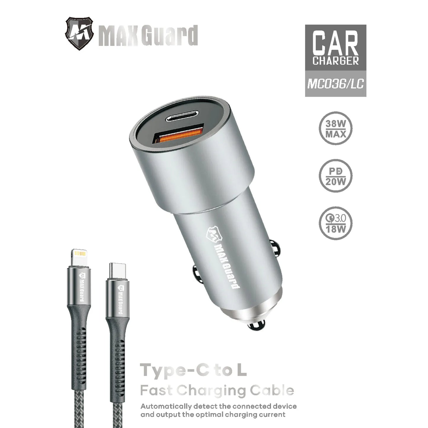 Maxguard PD Type-C to lightning Car Charger MC036LC